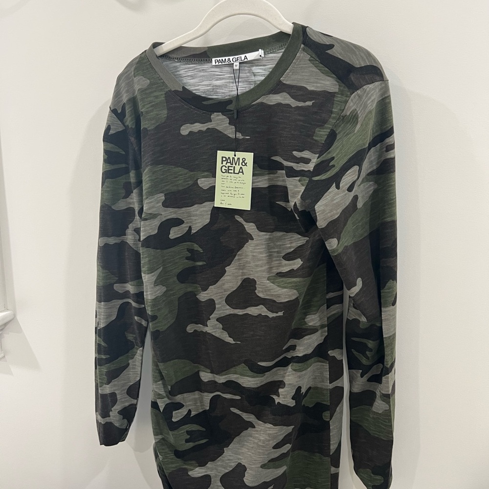 Pam & Gela Camouflage Long Sleeve Shirt Dress